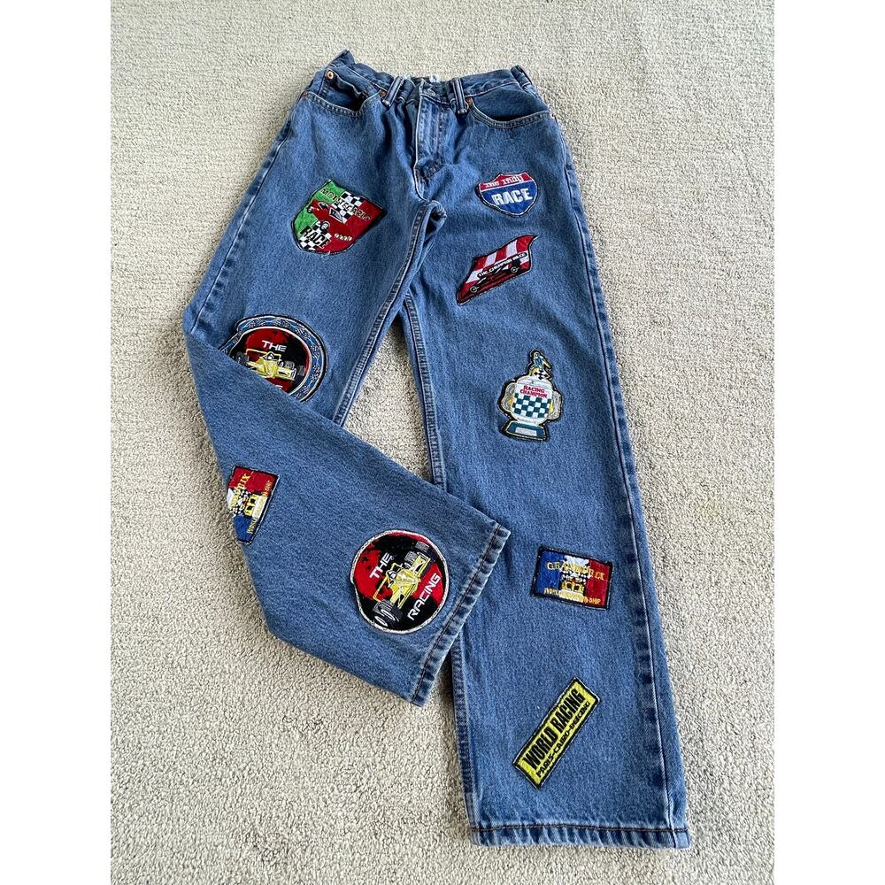 🔥Levi’s 550 Custom Upcycled World Racing Champion Embroider Patched Baggy Jeans